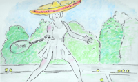 Playing tennis